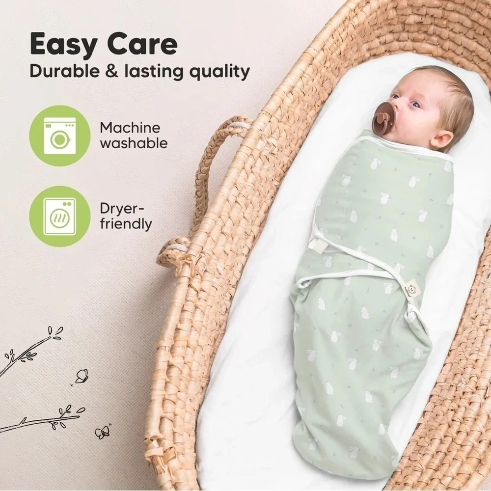KeaBabies 3-Pack Soothe Swaddle Wraps- Printed Grey/Sage/White Size OS (0-3M)